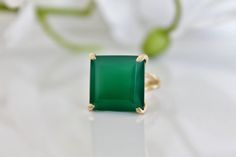 square gemstone ringgreen onyx ringgold by AnemoneJewelry on Etsy, $92.00 Elegant Large Stone Green Emerald Ring, Elegant Green Emerald Ring With Large Stone, Elegant Large Green Emerald Ring, Elegant Large Stone Emerald Ring As Gift, Elegant Large Stone Emerald Ring For Gift, Elegant Emerald Ring With Large Stone For Gift, Elegant Green Rings With Large Stone, Elegant Green Ring With Large Stone, Elegant Faceted Emerald Ring