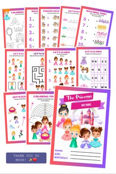 the princesses printable worksheet is shown in pink, purple and white