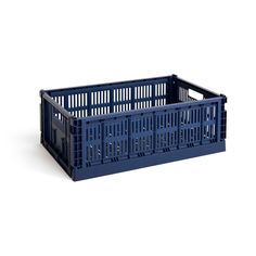 a blue plastic crate on a white background