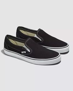 Vans | Classic Slip-On Wide Black Classics Shoe Black Slip On Vans, Black Slip On Sneakers, Timeless Shoes, Black Vans, Vans Slip On, Wide Shoes, New Sneakers, Vans Classic Slip On, Vans Sneakers