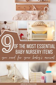 baby nursery items with the text 9 of the most essential baby nursery items you need for your baby's arrival