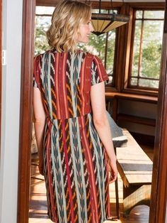 A vibrant, hand dyed ikat dress is the perfect antidote to the dreaded sound of your morning alarm. Pair with heels and a statement necklace and you'll be saying TGIMonday. 100% cotton Hand woven Zips at back Length of size M is 40" from top of bodice Model is 5'9" and wears size XS Made at a fair trade women's coopera Morning Alarm, Handwoven Tapestry, Bella Dress, Ikat Dress, Fair Trade Clothing, Comfy Flats, Everyday Accessories, Fall Wardrobe, Fair Trade