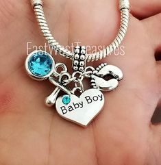 Personalized New Mom to a baby boy grandson Charm Bracelet Necklace Keychain - Its a boy jewelry-new Baby Boy Jewelry, Boy Jewelry, Baby Shower Jewelry, Dog Charm Bracelet, Paris Bracelet, Mickey Earrings, Necklace Keychain, Its A Boy, Expecting Mom Gifts