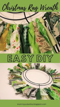 a wreath made out of fabric and ribbon with the words christmas ring wreath easy diy