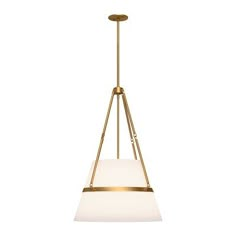 a brass and white pendant light fixture