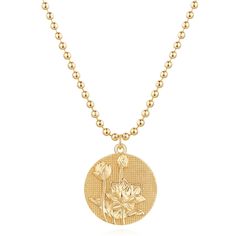 PRICES MAY VARY. Embossed Coin Birth Flower Necklace: Discover our collection of 12 unique designs; each symbolizing a specific month; from January's Carnation to December's Holly; these necklaces celebrate special moments and occasions July Birth Flower Necklace: Lotus symbolizes innocence and purity; the embossed coin necklace with ball chain; 19.5" + 2" extension; and a 19 mm coin pendant; adjustable gold necklace suitable for most women Premium Materials: Made with 14K gold plated over brass Gold Flower Shaped Jewelry For Valentine's Day, Gold Flower-shaped Jewelry For Valentine's Day, Gold Flower Pendant Jewelry For Valentine's Day, Symbolic Gold Flower Pendant Jewelry, Round Flower Charm Jewelry For Birthday, Mother's Day Gold Plated Flower-shaped Jewelry, Mother's Day Gold Plated Flower Shaped Jewelry, Mother's Day Flower Shaped Gold Plated Jewelry, Gold Engraved Flower-shaped Jewelry