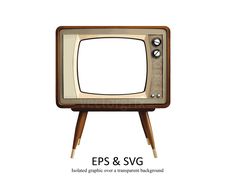 an old tv with the words eps & svg on it's front side