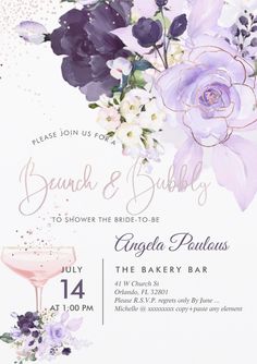 an elegant purple floral bridal party card