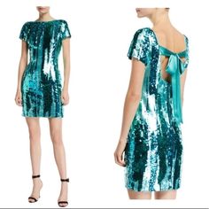 Nwt Aidan Mattox Turquoise Blue Aqua Mint And Teal Green Sequined Cocktail Party Dress W/ Silky Bow Tie - Brand New W Tags !!! Perfect Condition Fitted Blue Mini Dress For Holiday, Blue Mini Dress For Holiday, Blue Mini Dress For Holidays, Blue Short Sleeve Dress For Party Season, Blue Mini Holiday Dresses, Holiday Blue Mini Dresses, Fitted Knee-length Mini Dress For Holiday, Blue Knee-length Dress For Holiday, Fitted Dresses For Spring Holiday