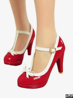 Fisdy - Zapatos vintage años 50 con tacón grueso negro y lazo Bowknot Shoes, High Heels For Prom, High Heels Classy, T Strap Shoes, White Kitten, Black Chunky Heels, Kitten Heel Shoes, Kitten Heel Sandals, Heels Classy