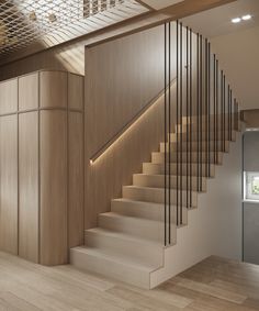 Trendy Staircase Ideas, Luxury Home Stairs, Fluted Staircase Wall, Modern House Staircase, Backyard Landscaping Modern, Apartment Stairwell, Interior Design Staircase, Home Stairs Ideas, Stairwell Design