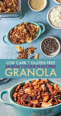 an image of granola in bowls with the words low carb and gluen free