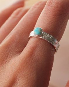 Sun Stamped Round Bezel Ring Size 4-12 Sterling Silver Width: 4mm 5mm Bezel Rings Turquoise, Silver Rings Simple, Turquoise Ring Silver, Bezel Ring, Turquoise Rings, Put A Ring On It, Rings Simple, Stackable Rings, Piercing Jewelry