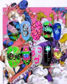 Jjba Nails, Star Platinum, Character Symbols, Nail String, Real Nails, Nail Design Video, Nails Inspired, Anime Nails, Stylish Nails Designs