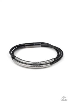 Hammered gunmetal accents are threaded along layers of black cording, creating an edgy centerpiece. Features a magnetic closure. Sold as one individual bracelet. P9ED-BKXX-083XX Paparazzi Accessories Jewelry, Infinity Wrap, Smoky Crystal, Black Bracelet, Black Bracelets, Paparazzi Accessories, Magnetic Bracelet, White Rhinestone, Silver Bars