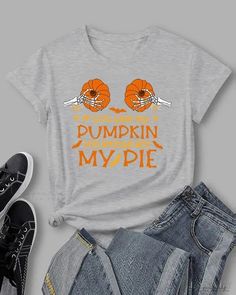 Lasaky - Halloween Letter Graphic Print Casual T-shirt Orange Halloween T-shirt With Letter Print, Fall Gray Graphic Print T-shirt, Gray Graphic Print T-shirt For Fall, Gray Text Print T-shirt For Fall, Halloween Text Print Short Sleeve T-shirt, Casual Halloween T-shirt With Letter Print, Casual Halloween Letter Print T-shirt, Halloween Short Sleeve T-shirt With Text Print, Funny Halloween Text Print T-shirt