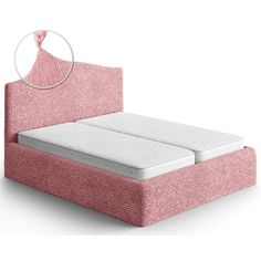 a pink bed frame with two mattresses attached to it