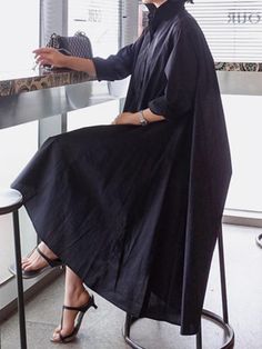 Casual Cropped Long Shirt D... Shirt Dress Casual, Long Shirt Dress, Moda Vintage, Maxi Dresses Casual, Black Shirt Dress, Long Shirt, One Piece Swimwear, Cotton Style, Maxi Dresses