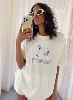 Summer Drop Shoulder Top With Screen Print, Summer Screen Print Drop Shoulder Tops, Oversized Text Print Top For Day Out, Relaxed Graphic Print Tops For Day Out, More Than Friends, Graphic Tops, Oversized Top, Tee Outfit