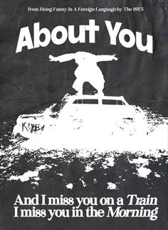 a poster with the words about you and a skateboarder on top of it