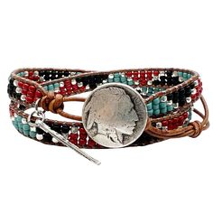 Add a touch of Native American flair to your accessory collection with our stunning Leather Wrap Bracelet. This handcrafted piece is perfect for both men and women who appreciate unique and versatile jewelry. The intricate beading detail adds a pop of color and character to the rich leather, creating a stylish statement piece that can easily elevate any outfit. Whether you're looking for a casual everyday accessory or something special for a night out, our Beaded Leather Bracelet is the perfect Godmother Bracelet, Bracelets For Boyfriend, Beaded Leather Wraps, Beaded Leather Bracelet, Intricate Beading, Boho Men, Jewelry Ads, Versatile Jewelry, Beaded Wrap Bracelets