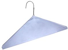 a white hanger with an upside down triangle hanging from it's hook on a white background