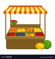 a fruit stand with fruits and vegetables on white backgroung eps1089