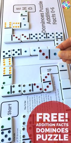 an image of a domino game with the text free addition fact's dominos puzzle