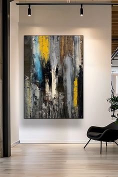 Original handmade abstract painting with blue, yellow, and gray brushstrokes on canvas, textured modern wall art Art Blue, Abstract Canvas Art, Abstract Canvas, Brush Strokes, Blue Yellow