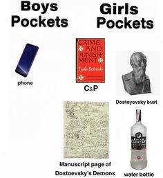 there are many different types of boys'pockets on this page, including books and drinks