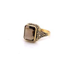 Vintage 1940's 10k yellow gold chocolate brown rectangular stone ring. The size of the ring is a 9.75, and has the ability to be resized. The height of the ring off of the finger is 5.1mm. The width of the band is 4.4mm, and tapers down to 2.1mm. Classic 14k Gold Brown Ring, Classic Brown Signet Ring For Anniversary, Brown Gemstone Rings In 14k Gold, Classic Brown Rectangular Jewelry, Elegant Brown Signet Ring For Anniversary, Formal Brown 14k Gold Rings, Vintage Brown Rectangular Jewelry, Vintage 14k Gold Rectangular Engraved Ring, Antique Brown Rings For Anniversary