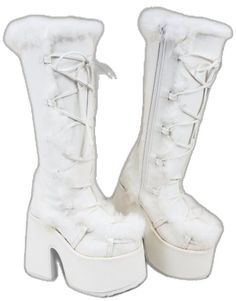 White Synthetic Platform Boots For Winter, Winter White Platform Boots, White Platform Boots For Winter, Christmas Outfit Men, Trendy Winter Fashion, Chic High Heels, Demonia Shoes, Popular Boots, Christmas Party Outfits