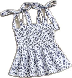 Cute Ruffled Strap Beach Tops, Summer Floral Print Tank Top With Ruffled Straps, Blue Floral Print Tank Top, Blue Floral Print Beach Tank Top, Floral Print V-neck Tank Top For Beach, Hem Top, Printed Ties, Tank Top Cami, Ruffle Hem