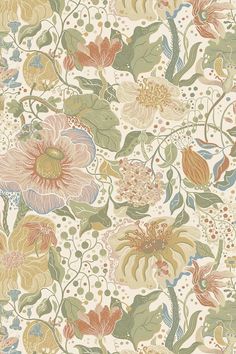 a floral wallpaper with many different colors and designs on the surface, including flowers