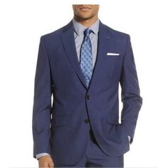 Jacket Has Four-Button Cuffs; Chest Pocket With Pocket Square; Front Flap Pockets; Side Vents Classic Single Breasted Royal Blue Blazer, Classic Royal Blue Single Breasted Blazer, Business Blazer With Suit Collar In Royal Blue, Royal Blue Business Blazer With Suit Collar, Classic Royal Blue Blazer With Suit Collar, Classic Royal Blue Blazer For Workwear, Royal Blue Long Sleeve Business Suit, Blue Blazer With Button Cuffs For Office, Semi-formal Blue Suit With Button Cuffs