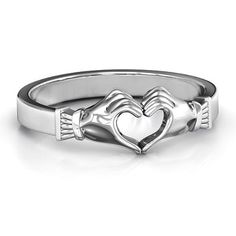 Sterling Silver Sculpted Hand Heart Ring | Jewlr Rings Pandora, Heart Promise Rings, Hand Heart, Conversion Table, Monogram Ring, Love And Romance, Infinity Ring, Heart Hands, Table 2