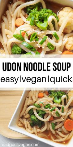 udon noodle soup in a bowl with broccoli and carrots