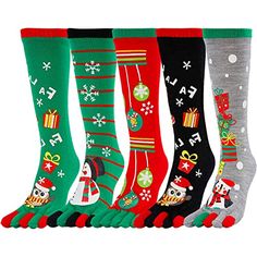 Christmas SOCKSFunny Christmas socks, Xmas socks. Just show your toe Christmas toe socks. Red with Christmas ball ornaments for Xmast tree decor, green with owl and gift box, grey with penguin, green with snowman, black with cute owl.SIZE & PACKINGWomens Christmas socks, girls Christmas socks. Our Christmas stocking stuffers are sized 7-11(US) to fit women with shoe size between 6-9(US).QUALITY MATERIALStocking socks Christmass. Our novelty Christmas stockings use 80% cotton, 17% polyamide, Toe Socks For Women, Christmas Toes, Novelty Christmas Gifts, Xmas Socks, Best Secret Santa Gifts, Xmas Tree Decor, Stocking Stuffers For Her, Santa Socks, Christmas Ball Ornaments