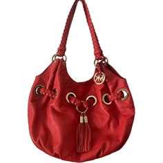 Brand New With Out Tags Designer Red Soft Leather Shoulder Bag, Designer Red Shoulder Bag In Soft Leather, Designer Red Leather Shoulder Bag, Red Shoulder Bag With Braided Handles For Travel, Red Hobo Bag With Gold-tone Hardware For Travel, Red Hobo Bag With Braided Handles, Red Shoulder Bag With Braided Handles For Errands, Designer Red Bag With Braided Handles, Luxury Red Tote Bag