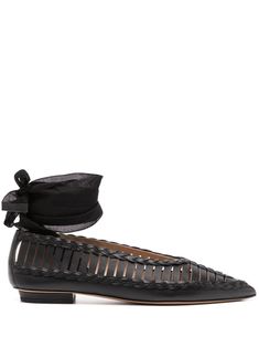 black calf leather front lace-up fastening caged design ribbon ties pointed toe branded leather insole Caged Sandals, Black Aviators, Black Ballet Flats, Womens Ballet Flats, Loafer Sneakers, Ballet Flat, Ballet Flat Shoes, Ulla Johnson, Ballet Flats