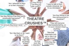 there are many different types of people making a circle around the words theatre crushes