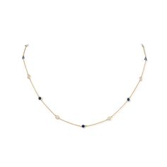 An everyday staple, this 14 karat yellow gold station necklace features 1.26 total carats of round brilliant cut blue sapphires and 0.90 total carats of round brilliant diamonds. The diamonds are G-H color and VS1-VS2 clarity, and the necklace is 18 inches in length. Reference Code: 35987 Shop other beautiful pieces in our Necklace Collection. For inquiries on the piece please contact: boutique@shsilver.com White Sapphire Graduated Necklace, Diamond And Sapphire Necklace, Paris Ring, Jewelry Appraisal, Necklace Collection, Station Necklace, Sapphire Necklace, Brilliant Diamond, High Jewelry