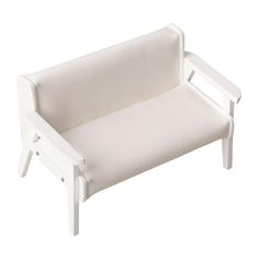 a white wooden toy bench with arms and legs on an isolated white background for use in children's furniture