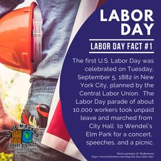 the labor day poster is shown with an image of a man holding a hard hat