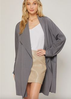 Woven duster features a draped collar, dolman long sleeves, side pockets, and an effortless oversized fit. Super chic duster coat. Transform your simple look by adding this duster! Emily In Paris Style, Zara Trench Coat, Draped Collar, Floral Coat, Burgundy Jacket, Grey Trench Coat, Kimono Sweater, Rain Jacket Women, Ash Gray