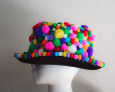 Pom Pom Top Hat great for any occasion, party, costume, etc.! Fun Brimmed Costume Hats For Parties, Fun Costume Hats And Headpieces For Spring Party, Fun Spring Party Costume Hats And Headpieces, Fun Spring Costume Hats And Headpieces For Party, Fun Wide Brim Party Hat, Fun Wide Brim Party Costume Hats And Headpieces, Fun Wide Brim Costume Hats And Headpieces For Party, Fun Party Hats, Playful Hat For Party And Carnival