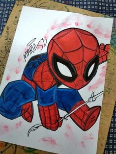 a drawing of a spider - man on paper