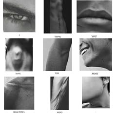 six different images of the same person's face and mouth, all in black and white