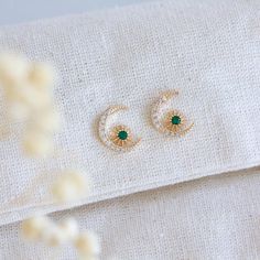 Cubic Zirconia Earrings * MATERIAL: 14K gold plated over brass, lead and nickel free * Earring SIZE: 11x9mm Green Moon, Star Stud Earrings, Nickel Free Earrings, Star Earrings Stud, Moon And Star, Cubic Zirconia Earrings, Zirconia Earrings, Star Studs, Jewelry Earrings Studs