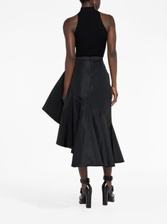 asymmetric flared midi skirt from Alexander McQueen featuring black, asymmetric design, high-waisted, flared hem, rear zip fastening and mid-length. Size Info IT Color Detail Black Made In Italy Material Polyester 100% Season One Fall-Winter Season Two Fall-Winter Product skirts Brand Alexander Mcqueen Size And Fit This piece fits true to size. We recommend you get your regular sizeModel is 1,75m / 5ft 8in wearing size 40 (IT)